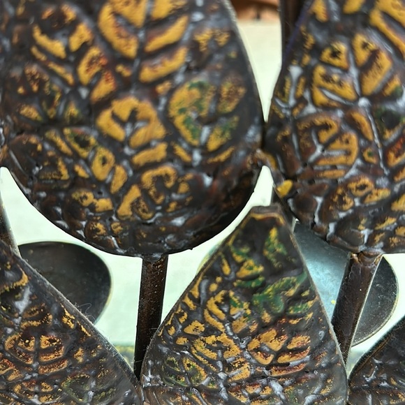 Candle Holder Mid Century Metal Rustic Leaves Sculpture Vintage 18.5" - Picture 7 of 8